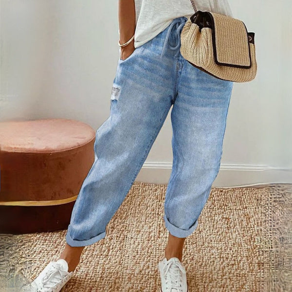 Lässig lockere denim-jogginghosen - entspannte frauenhosen