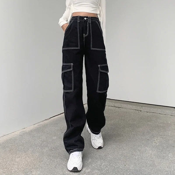 Cargo jeans - stilvolle schwarze vintage-hosen für damen