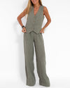 2-teilige leinenweite hose & weste - stilvolle damen sommer-outfit