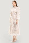 Damen blumenkleid - schickes beiges sommeroutfit