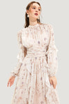 Damen blumenkleid - schickes beiges sommeroutfit