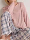 2-teilige damen-loungewear – langarmshirt und karohose