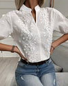 Damen blumenbestickte bluse - exquisite weisse floral design