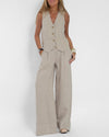 2-teilige leinenweite hose & weste - stilvolle damen sommer-outfit
