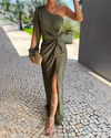 Asymmetrisches chic-kleid - modisches grünes damenkleid