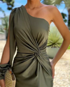 Asymmetrisches chic-kleid - modisches grünes damenkleid