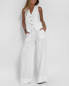 2-teilige leinenweite hose & weste - stilvolle damen sommer-outfit