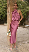 Satin halterneck kleid - elegantes abendkleid
