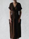 Leinen wickelkleid mit gürtel - elegantes midi-kleid für damen