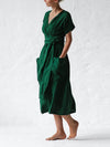 Leinen wickelkleid mit gürtel - elegantes midi-kleid für damen