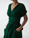Leinen wickelkleid mit gürtel - elegantes midi-kleid für damen