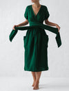 Leinen wickelkleid mit gürtel - elegantes midi-kleid für damen