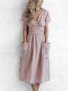 Leinen wickelkleid mit gürtel - elegantes midi-kleid für damen