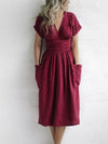 Leinen wickelkleid mit gürtel - elegantes midi-kleid für damen