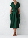 Leinen wickelkleid mit gürtel - elegantes midi-kleid für damen