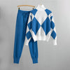 2-teiliger gestrickter lounge-set - stilvolles damen-jumper und hosen ensemble