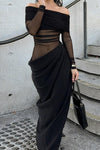 Off-shoulder mesh-drapé kleid - elegante abendmode für frauen