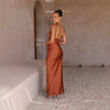Satin kleid - elegantes abendkleid für damen mit drapiertem ausschnitt
