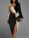 Abendkleid - schickes schwarzes und goldenes wickelkleid für damen