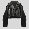 Leder cropped bikerjacke - elegante schwarze damenjacke mit gürtel