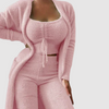 2-teilige loungewear kombination - flauschige damen cardigan und crop top outfit