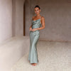 Satin kleid - elegantes abendkleid für damen mit drapiertem ausschnitt