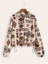 Teddy-fleece halbzip sweatshirt - lässiger damenpullover