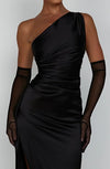 Ein-schulter kleid - exquisites abendkleid mit schicker hohslit