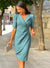Elegante kleid mit puffärmeln - himmelblaues damenkleid