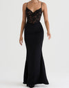 Maxikleid mit spitzen-oberteil - edles schwarzes abendkleid für damen