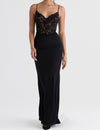 Maxikleid mit spitzen-oberteil - edles schwarzes abendkleid für damen