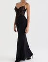 Maxikleid mit spitzen-oberteil - edles schwarzes abendkleid für damen