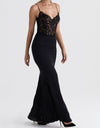 Maxikleid mit spitzen-oberteil - edles schwarzes abendkleid für damen