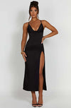 Schicke midi-kleid - elegante damen abendrobe mit seitlichem schlitz