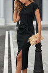 Twist-front midi kleid - stilvolles schwarzes damenkleid