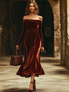 Elegantes samt off-shoulder kleid - stilvolle abendmode