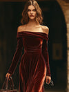 Elegantes samt off-shoulder kleid - stilvolle abendmode
