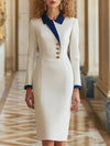 Weisses kleid - sophisitizierts midi-kleid mit revers für frauen