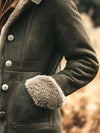 Damen Retro Wildlederjacke - warme klassische Winterjacke mit luxuriöser Fütterung