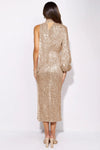 Midi-kleid mit einem ärmel und pailletten - elegante damen abendmode