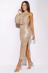 Midi-kleid mit einem ärmel und pailletten - elegante damen abendmode