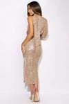 Midi-kleid mit einem ärmel und pailletten - elegante damen abendmode