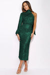 Midi-kleid mit einem ärmel und pailletten - elegante damen abendmode