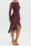 Pflaume langarm rüschen midi-kleid - elegant und stilvoll
