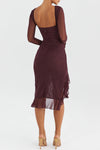 Pflaume langarm rüschen midi-kleid - elegant und stilvoll