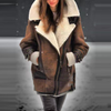 Braune Leder Aviator Damenjacke – Lederjacke mit Fleece-Futter und Kragen