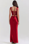 Rote satin maxi-kleid - stilvolle abendmode für damen